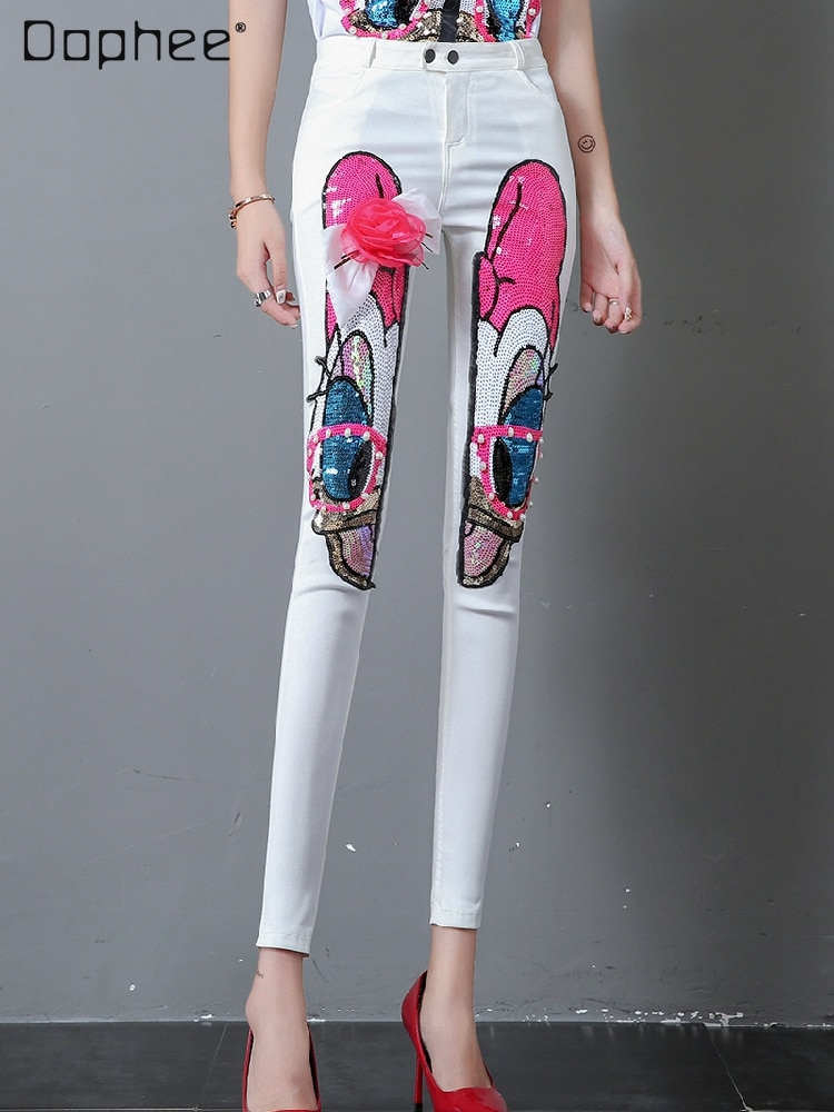 Autumn Cartoon Duck Slim Fit Slimming Tappered Pencil Pants Women&s Thin Contrast Color Three-Dimensional Decoration